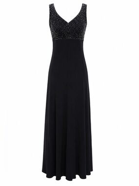 Vintage Bieff Basix Black Silk Beaded Evening Dress